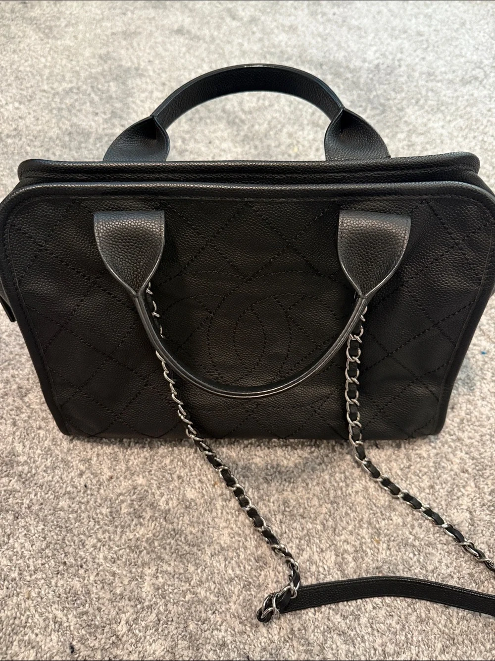 CHANEL Black Quilted Leather Shoulder Satchel with Chain Strap